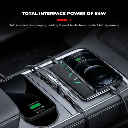 Futhope Docking Station with Telescopic Rope – Tesla Model 3/Y Highland Hub & Central Control Splitter for Laptop Support