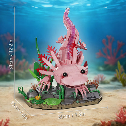 998-Piece Axolotl Building Blocks Set - Creative Aquatic Amphibian Model Toy & Gift for Adults