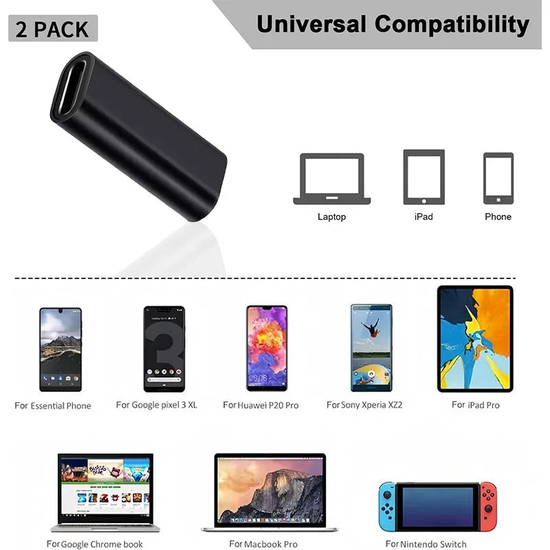 USB C Female to Female Adapter - Type C 3.1 Coupler Connector for Phone, Tablet & USB C Cable Extension