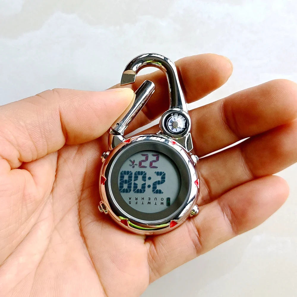 Unisex Nurse & Doctor Carabiner Clip Digital Pocket Watch – Luminous Multi-Function Keychain FOB with Hang Clock