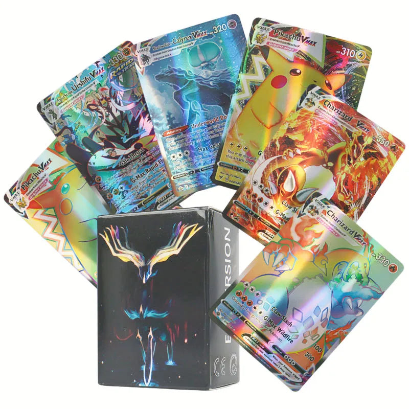 60-100Pcs English Pokemon Cards – Holographic EX, Vstar, Vmax, GX, Charizard, Mewtwo & Evolution Combos