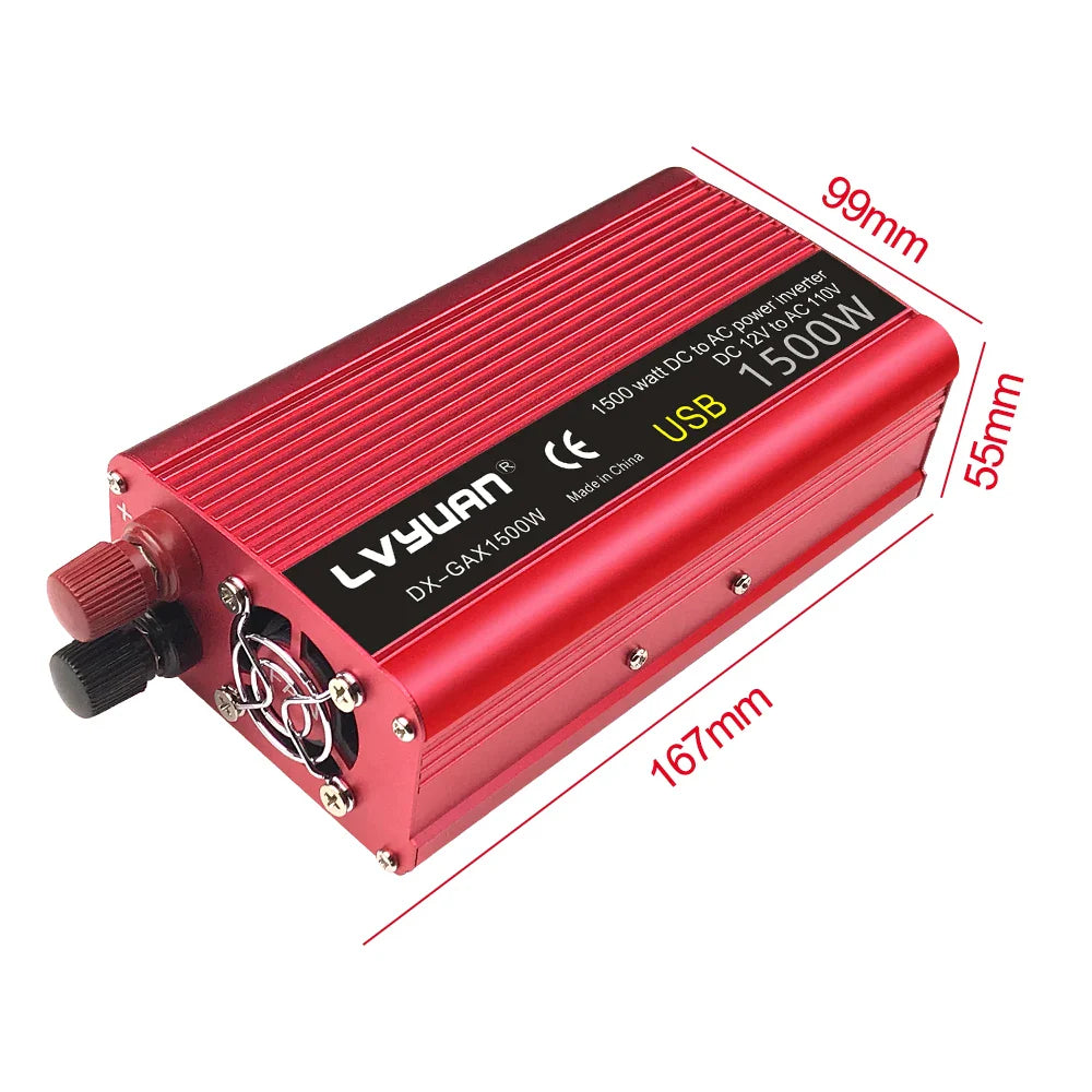 1500W-2600W Car Power Inverter – Portable DC12V to AC110V Charger for Phone, Laptop, Camera with US Socket