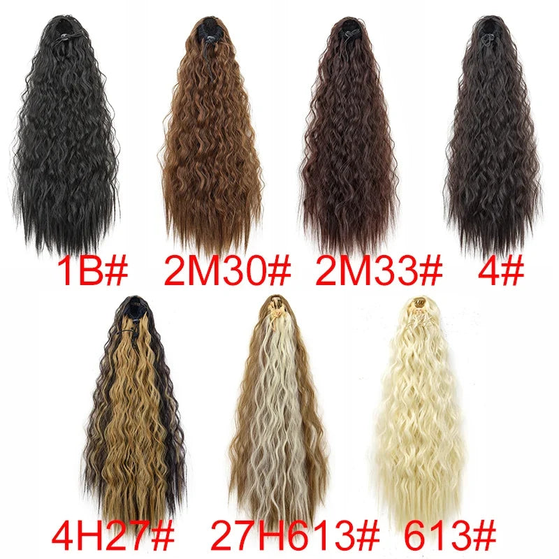 22-Inch Kinky Curly Ponytail Extension - Synthetic Drawstring Clip-In Hairpiece for Women