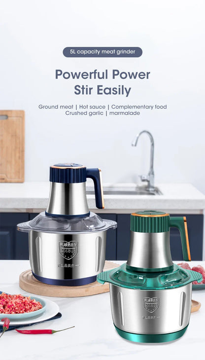 5L Electric Meat Grinder – 304 Stainless Steel Food Crusher & Multifunctional Vegetable Chopper for Baby Food