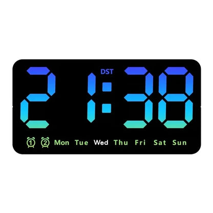 Voice Control Large Digital Wall Clock – LED Display with Temperature, Date, Week, DST, Snooze, Dual Alarm, 12/24H, Wall-Mounted or Table Use