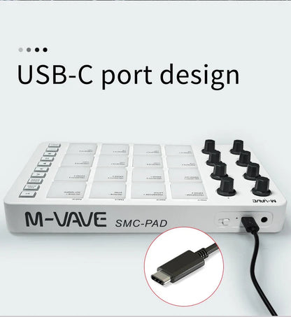 M-Vave SMC-PAD LaunchPad – Portable Wireless MIDI Controller, Rechargeable Battery, 16 RGB Pads