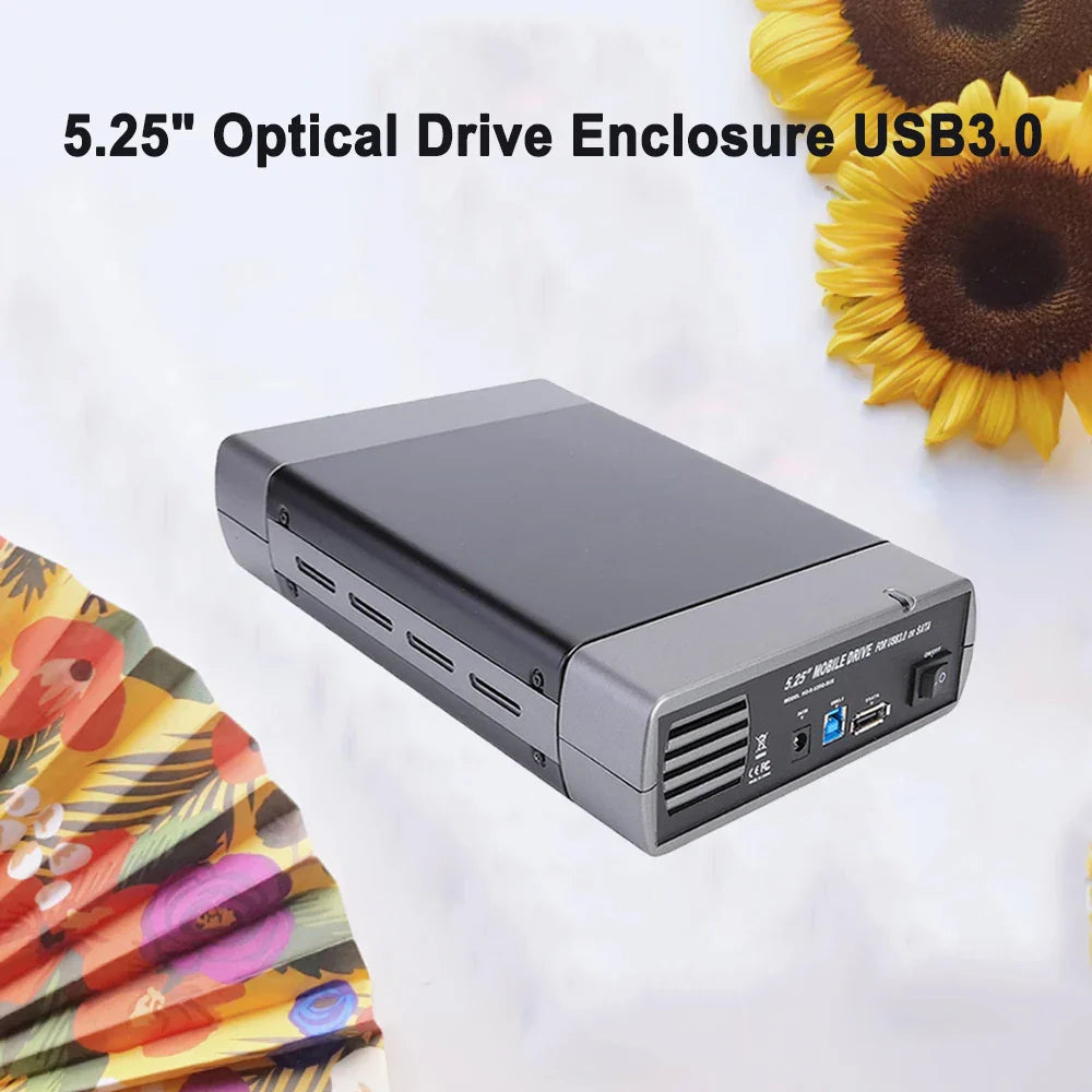 5.25-inch USB 2.0/3.0 SATA External Optical Drive Case – Enclosure Adapter for Windows, Mac & PC