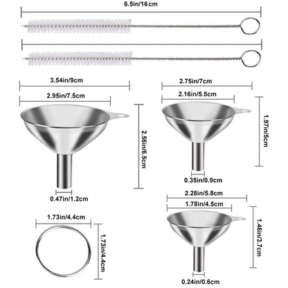 3/5 Piece Stainless Steel Kitchen Funnels Set – Food Grade Metal Funnels for Bottles, Essential Oils and Spices