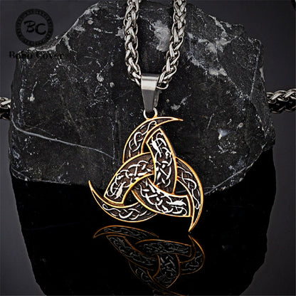 Men’s Celtics Knot Trinity Pendant Necklace — Stainless Steel Norse Runes Viking Amulet, Slavic Icelandic Vintage Jewelry Gift