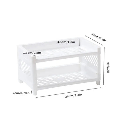 PP Desktop Double Layer Storage Rack – White Rectangular Organizer for Student Desk, Office, Cosmetics & Stationery