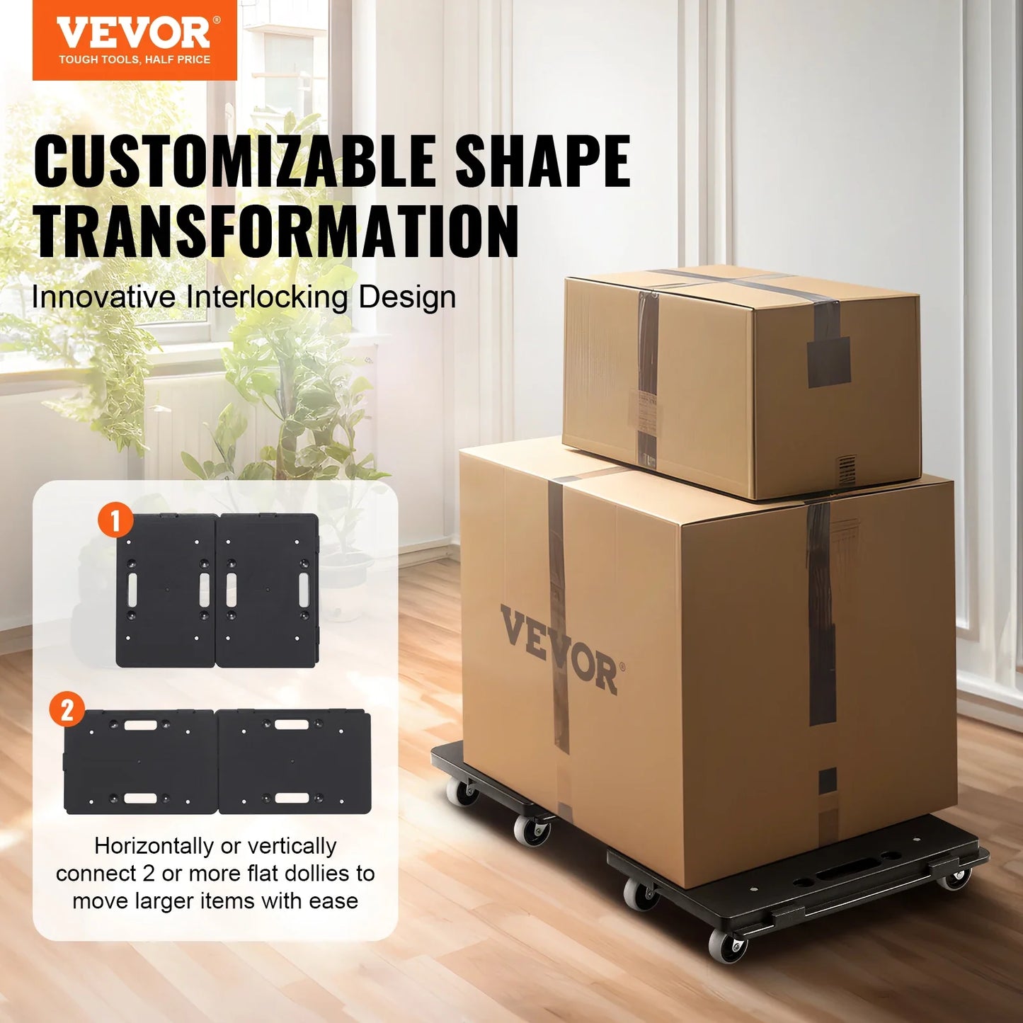 VEVOR 2-Pack Furniture Mover Trolley – 500lb Capacity Each, 4-Wheel Flat Dolly Cart for Industrial Machinery