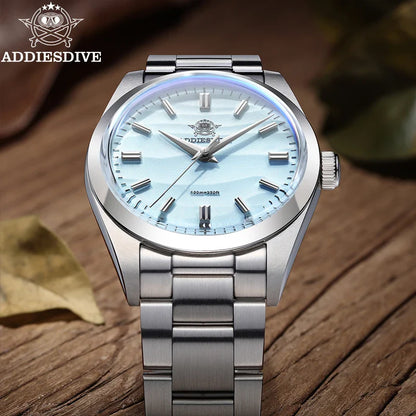 ADDIESDIVE AD2030 Men’s Quartz Watch — 36MM Simple Steel Dive Wristwatch, 10Bar Waterproof, Bubble Mirror Glass Sports Timepiece