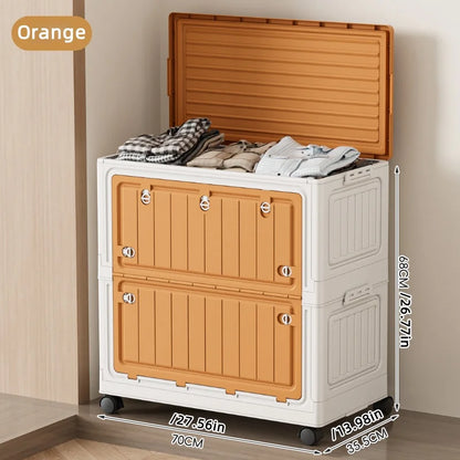 Large Capacity Foldable Storage Bin - Transparent Mobile Organizer with Wheels for Clothes & Toys