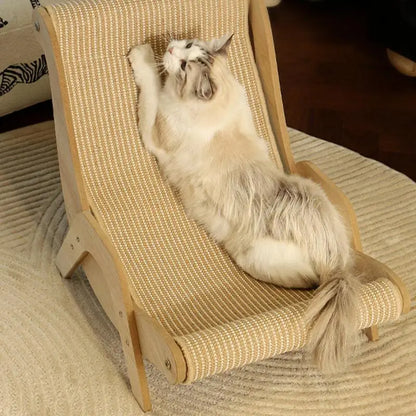 Sisal Wooden Cat Lounge Chair – Multi-Functional Cat Scratcher & Resting Chair, Pet-Friendly Scratch & Play Furniture for Cats