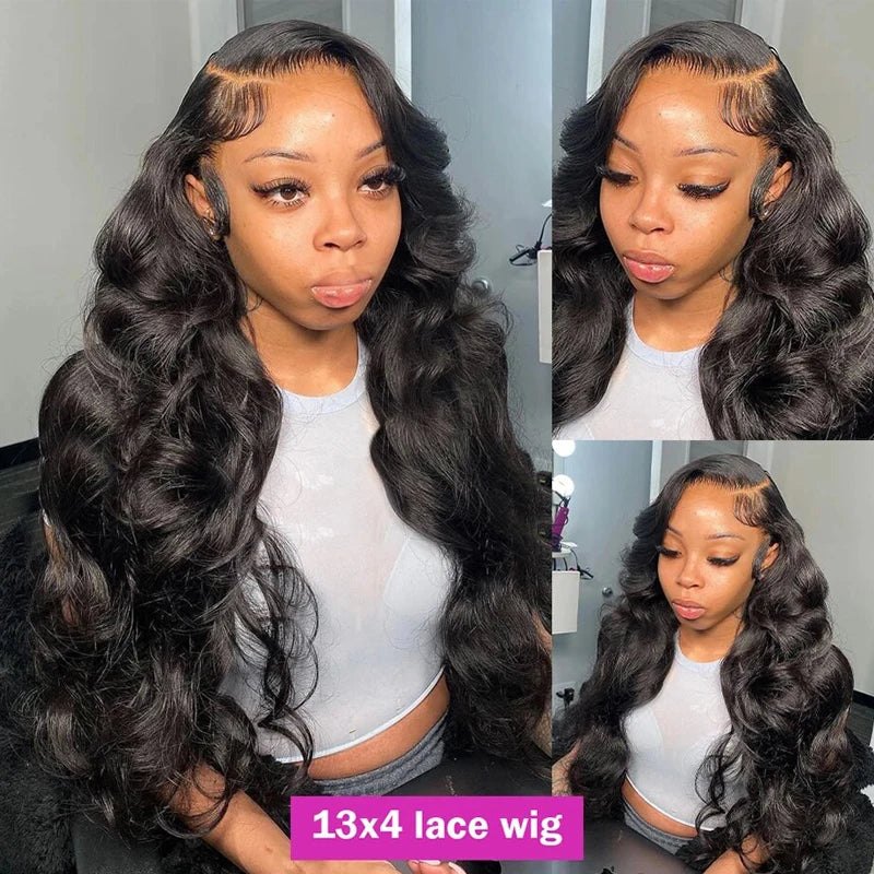 Body Wave Lace Front Wig – 13x6 & 13x4 Pre-Plucked Human Hair, 200% Density with Baby Hair, Natural Black for Women