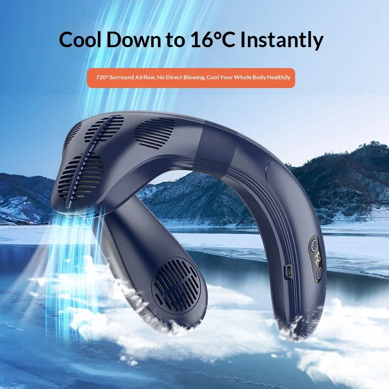 Portable Neck Air Conditioner - Rechargeable Semiconductor Cooling Bladeless Wearable Fan for Outdoor Use