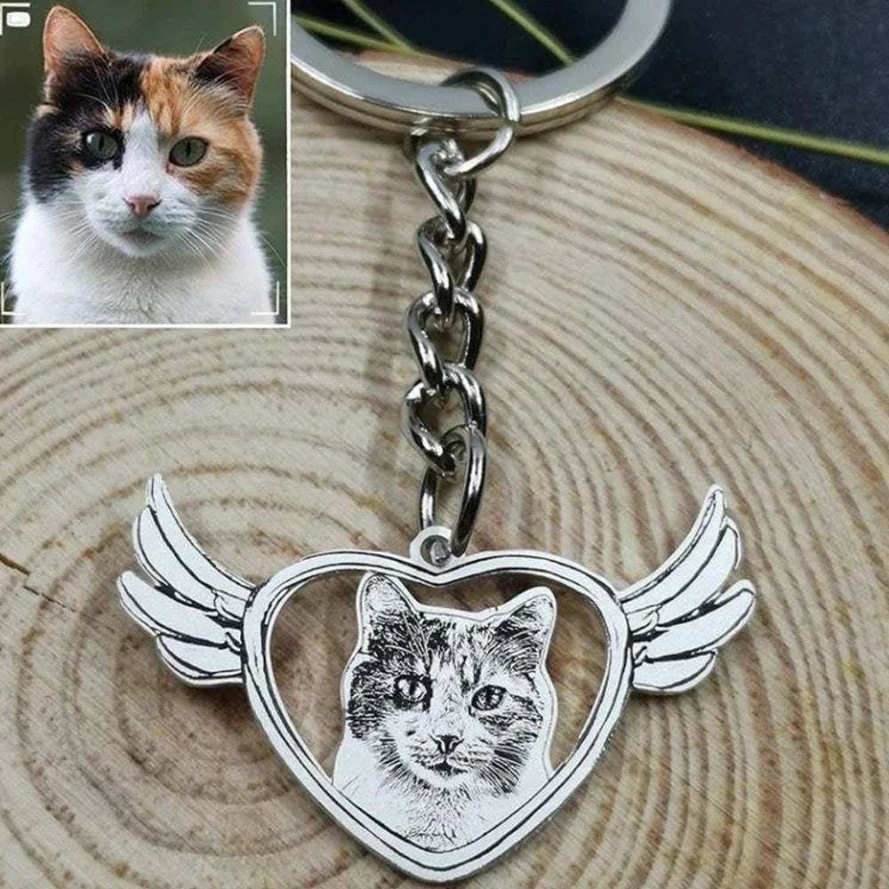 Personalized Pet Photo Necklace — Custom Engraved Dog & Cat Pendant, Handmade Memory Jewelry Keychain Gift