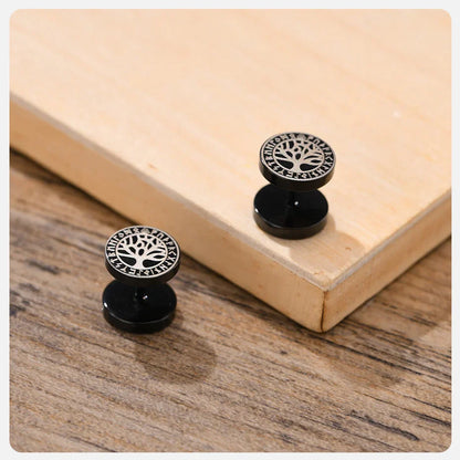 Vnox Men's Viking Black Stud Earrings - Vegvisir & Norse Valknut, Cool Punk Stainless Steel Set