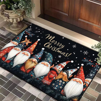 Christmas Festive Entry Door Mat — Santa Claus, Elk & Tree Holiday Anti-Slip Bathroom/Entrance Doormat