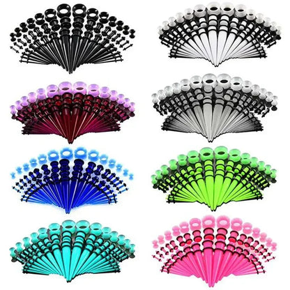 50PCS Acrylic Ear Stretching Kit – Tapered Ear Expander Plugs for Piercing, Punk Body Jewelry & Ear Dilations