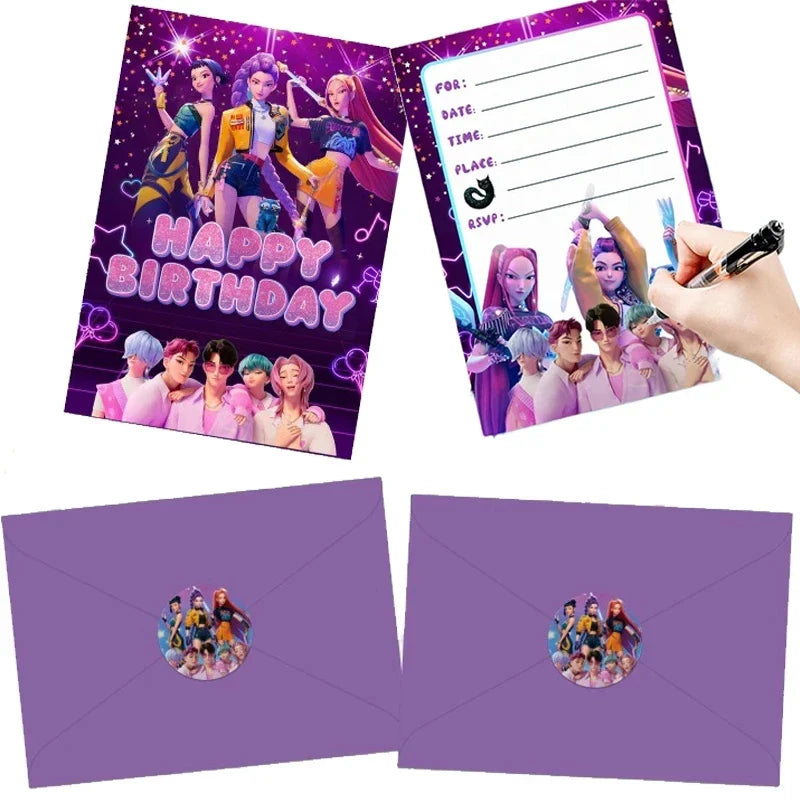 12PCS KPop Demon Hunters Birthday Party Invitation Cards – Anime Single-Page Greeting Cards