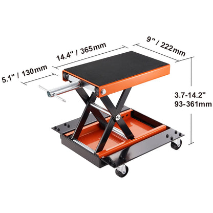 VEVOR Motorcycle Lift – Scissor Jack with 350/1100/1500 LBS Capacity, Wide Deck & Safety Pin for Bikes & Motorcycles