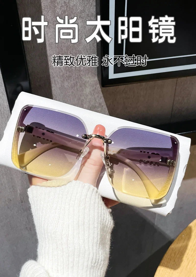 2024 New Fashion Rimless Sunglasses for Women – Luxury Brand Letter Design, UV400 Vintage Anti-Glare Shades