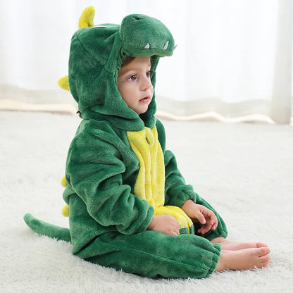 Cartoon Flannel Baby Romper – Unicorn, Rabbit & Dinosaur Pajamas, Cotton Kigurumi Jumpsuit for Boys & Girls