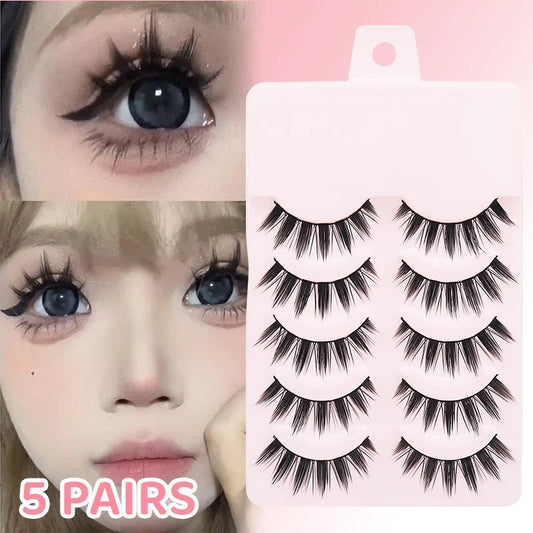 DINGSEN 5 Pairs Manga Style False Eyelashes — Soft, Natural, Long Anime Wispy Strip Lashes for Makeup
