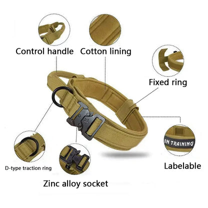Adjustable Tactical Dog Collar with Traction Rope – Military Training Collar for Medium & Large Dogs