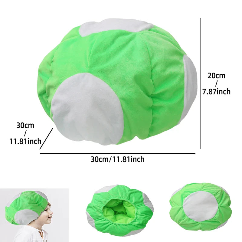 Mario & Luigi Bros Plush Mushroom Hat – Red, Green, Blue Cosplay Cap for Unisex