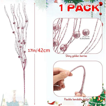 5PCS Glitter Artificial Berry Bouquet | Christmas Tree Ornament & Home Decor for New Year 2026, Navidad DIY Wreath Accessories