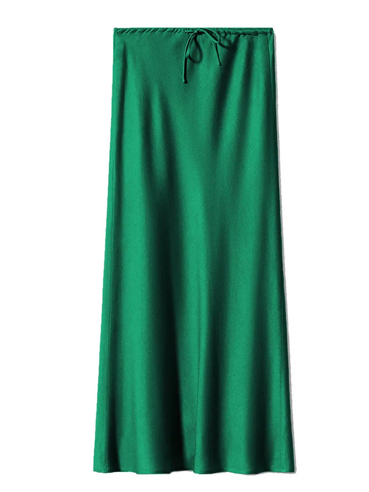 Women’s Long Satin Maxi Skirt – Luxury Shiny High Waist Straight Fit Elegant Skirt for Spring Summer Casual Fashion