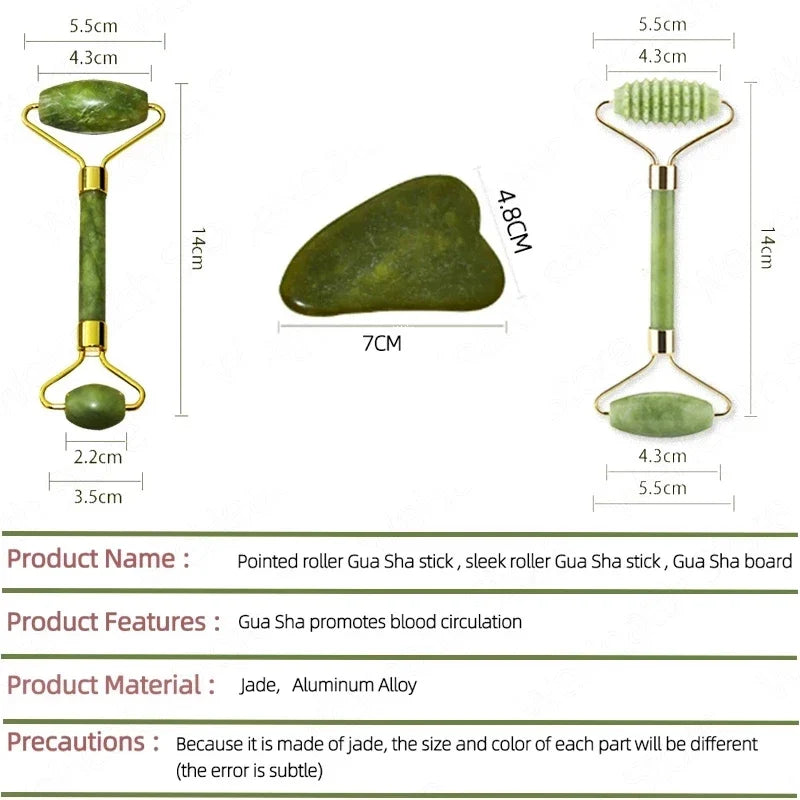 Jade Gua Sha Face Massager Roller - Facial Gouache Lifting & Body Slimming Massage Tool for Neck and Skin Care