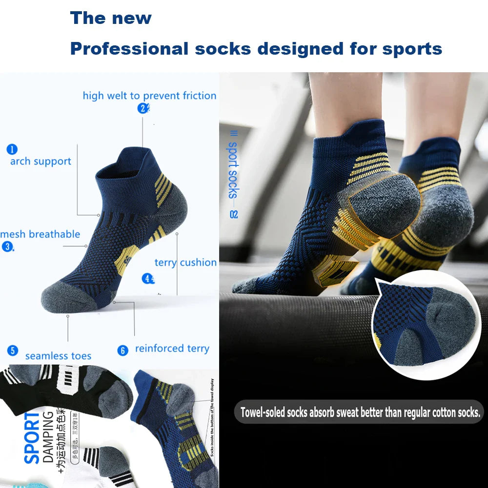 3 Pairs Professional Sports Socks – Non-Slip Towel Bottom Running Socks for Men & Women, Breathable Quick-Dry Basketball Training Ankle Sox
