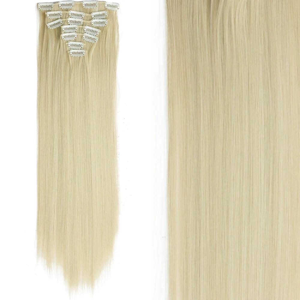 Women’s 7Pcs Hair Extensions with 16 Clips – Natural Black Straight Ombre Hairpiece