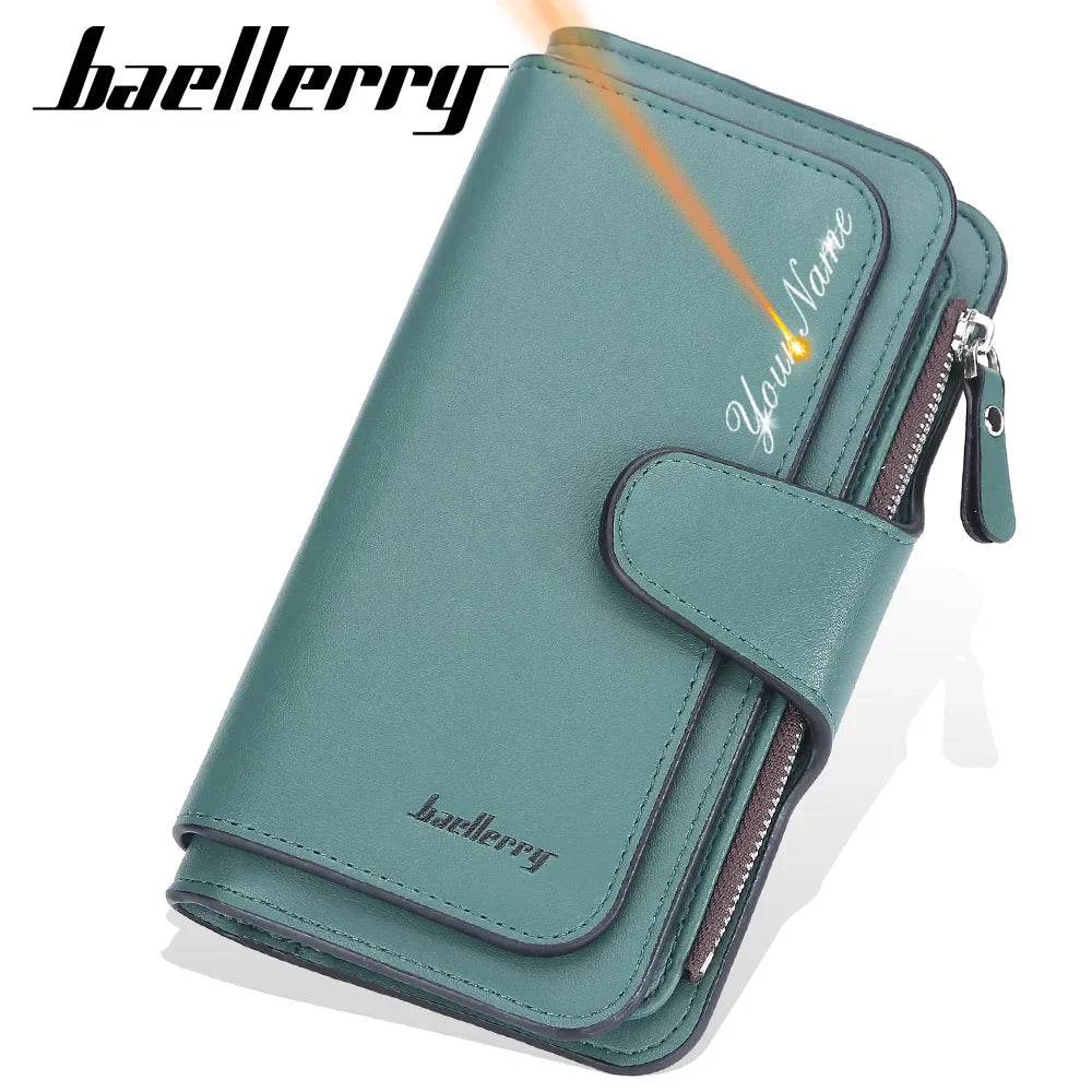 2024 Women’s Long Wallet – Custom Name Engraving, 15 Card Holders & Zippered Classic Purse