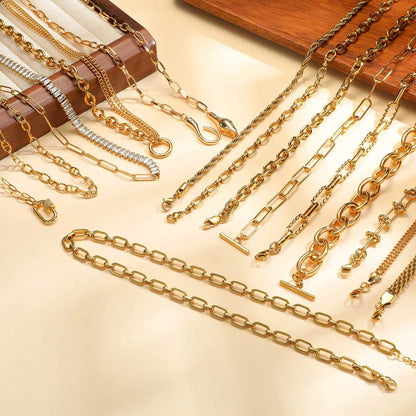 Chunky Gold-Plated Link Necklace — Stainless Steel Oval Chain Choker for Women, Minimalist Jewelry