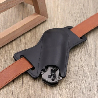 Leather Anti-Scratch Knife Sheath — Folding Flick Knife Waist Belt Clip Holder for Pocket Knives, Camping & Outdoor Tools