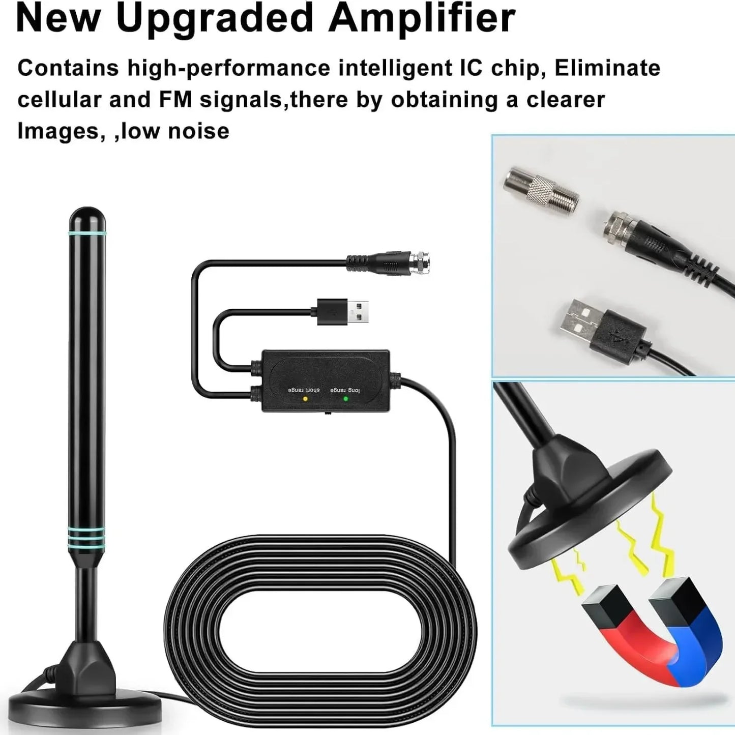 HD Digital TV Antenna with Amplifier - Adjustable Indoor & Outdoor UHF Universal Signal Receiver