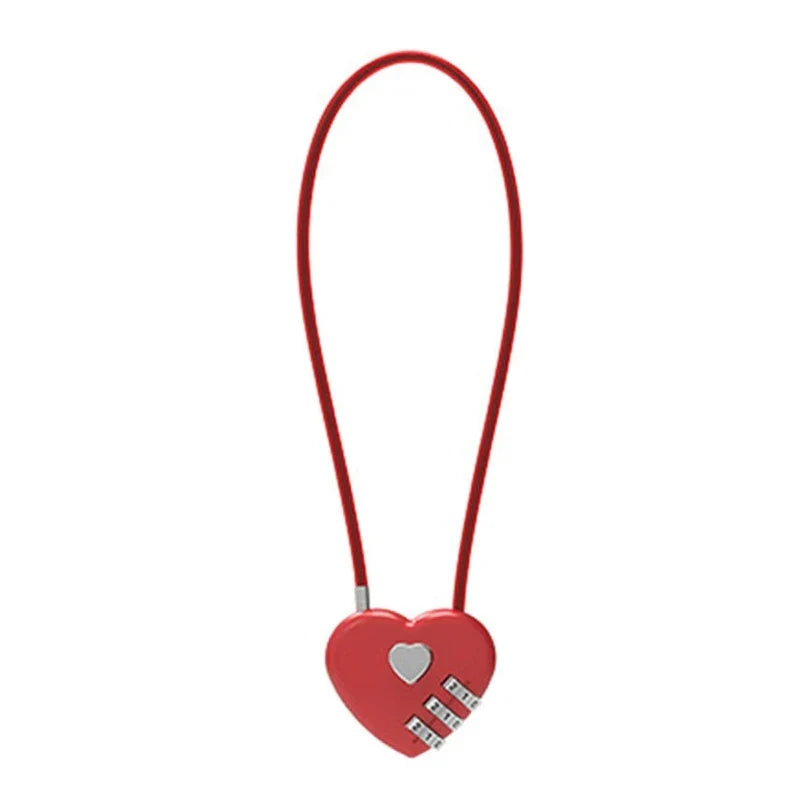 Love-Shaped Heart Code Padlock – Wedding Gift with Password Lock, Long Wire Rope for Trolley Case & Security