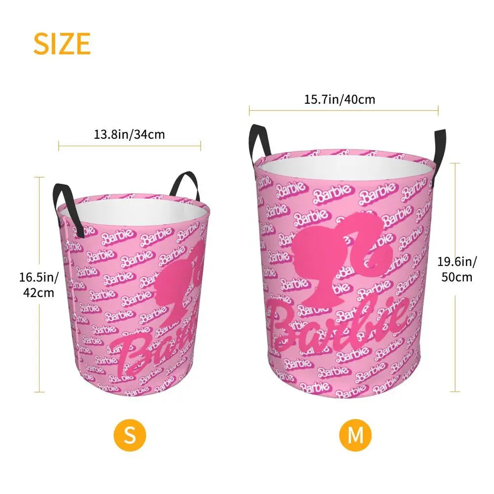 Custom Barbie Logo Laundry Basket – Collapsible Large Capacity Clothes Storage Bin, Disney Baby Hamper