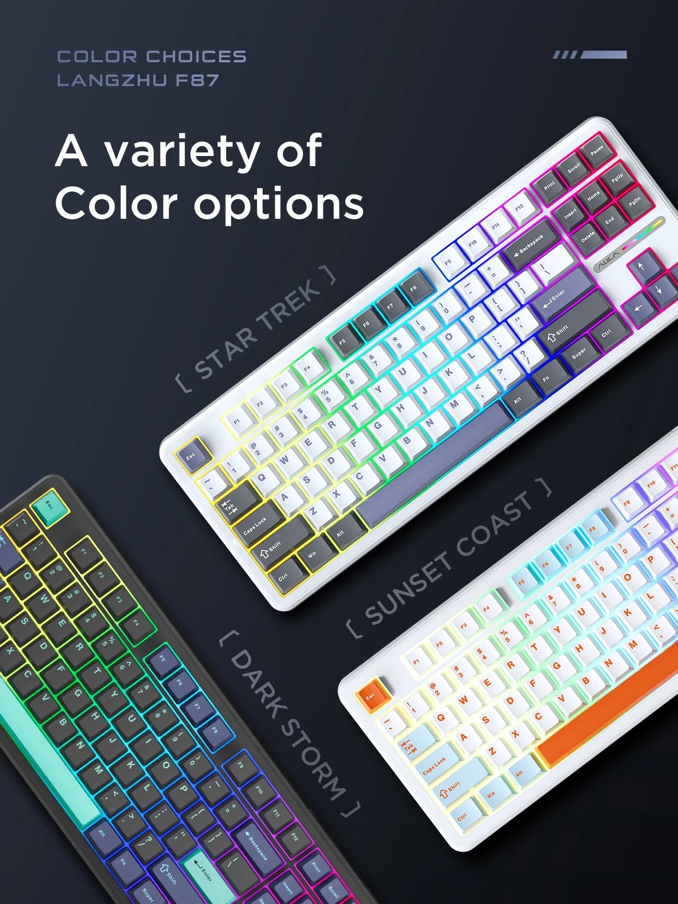 AULA F87 Pro Tri-Mode Mechanical Gaming Keyboard – Wired, 2.4G Wireless, Bluetooth, 87-Key RGB Hot-Swappable PBT, 8000mAh