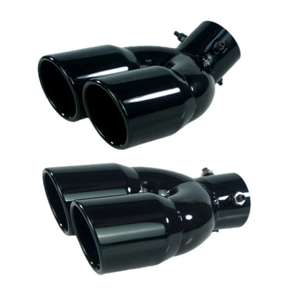Universal 63mm Double-Barrel Car Exhaust Tip — Black Titanium Stainless Steel Tail Pipe Muffler Outlet, Auto Accessories