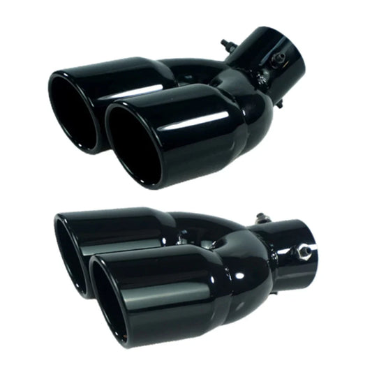 Universal 63mm Double-Barrel Car Exhaust Tip — Black Titanium Stainless Steel Tail Pipe Muffler Outlet, Auto Accessories