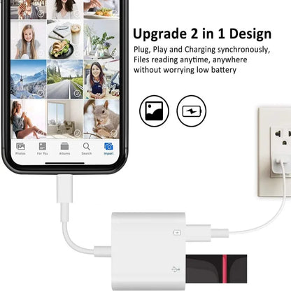 OTG Adapter Lightning to USB 3.0 – Fast Charge & Data Converter Cable for iPhone 14/13/12/11/X/XS/XR/8, USB-C Splitter Compatible