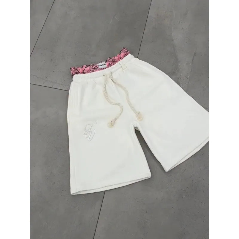 Y2K Double-Waist Embroidered Shorts - Loose American Streetwear Five-Quarter Pants