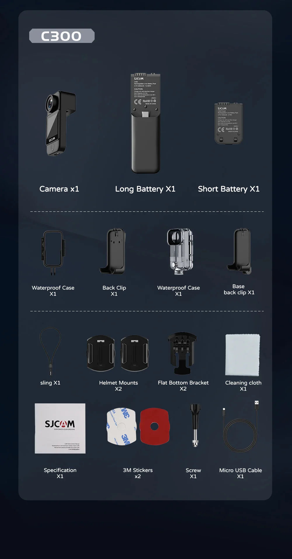 SJCAM C300 4K Action Camera – 30FPS Pocket Sports Cam with 6-Axis GYRO Stabilization, Long Battery, 5G WiFi, and Remote Control