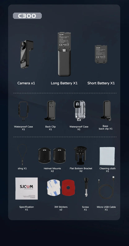 SJCAM C300 4K Action Camera – 30FPS Pocket Sports Cam with 6-Axis GYRO Stabilization, Long Battery, 5G WiFi, and Remote Control