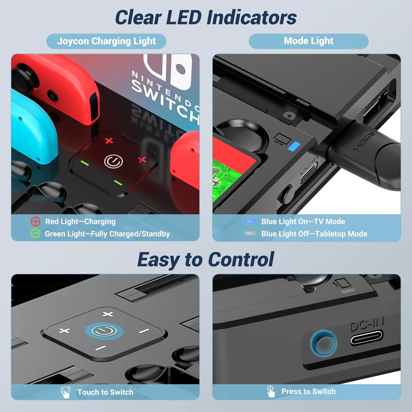 Switch Joy-Con Charger & Game Card Dock Station — HDMI & USB 3.0 Port Charging Stand for Switch OLED with Storage